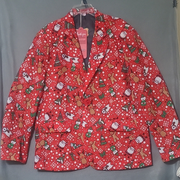 You Look Ugly Today Red Christmas Blazer Jacket W/Tie - Size Large NEW WITH TAGS - Picture 1 of 16